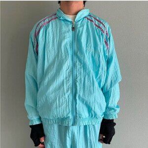 Vintage Sergio Tacchini Men's Aqua Blue Track Full Zip Jacket Size 12 Large